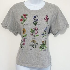 RECYCLED THREADS Short Sleeve Shirt Floral Flower Pattern Gray XL